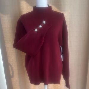Tahari Deep Red Turtleneck Sweater with Button Accents